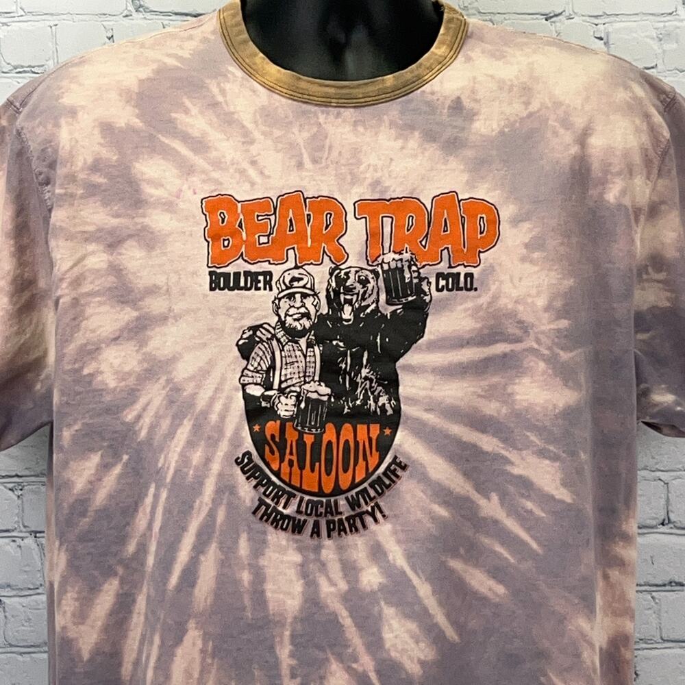 Vintage Y2Ks Bear Trap Saloon Boulder Colorado Ringer T Shirt Beige XL X-Large